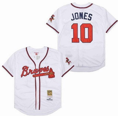 Atlanta Braves 10 Chipper Jones White Throwback Jersey on sale,for