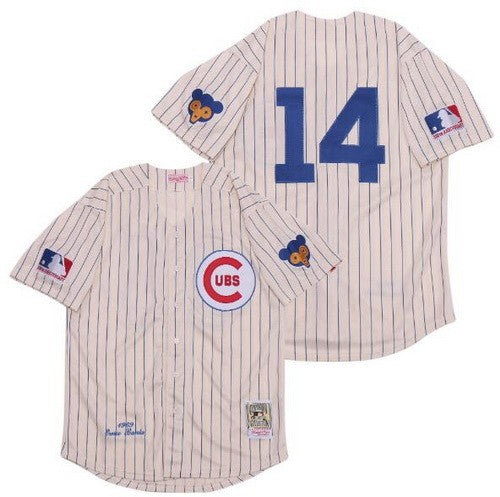 Men's Mitchell and Ness Chicago Cubs #14 Ernie Banks Authentic Grey  Throwback MLB Jersey
