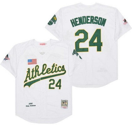 Oakland Athletics #24 Rickey Henderson Throwback Jersey